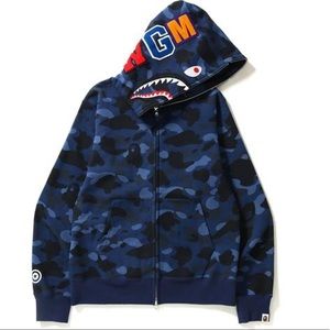 Bape Navy Camo Shark Full Zip Hoodie size XL